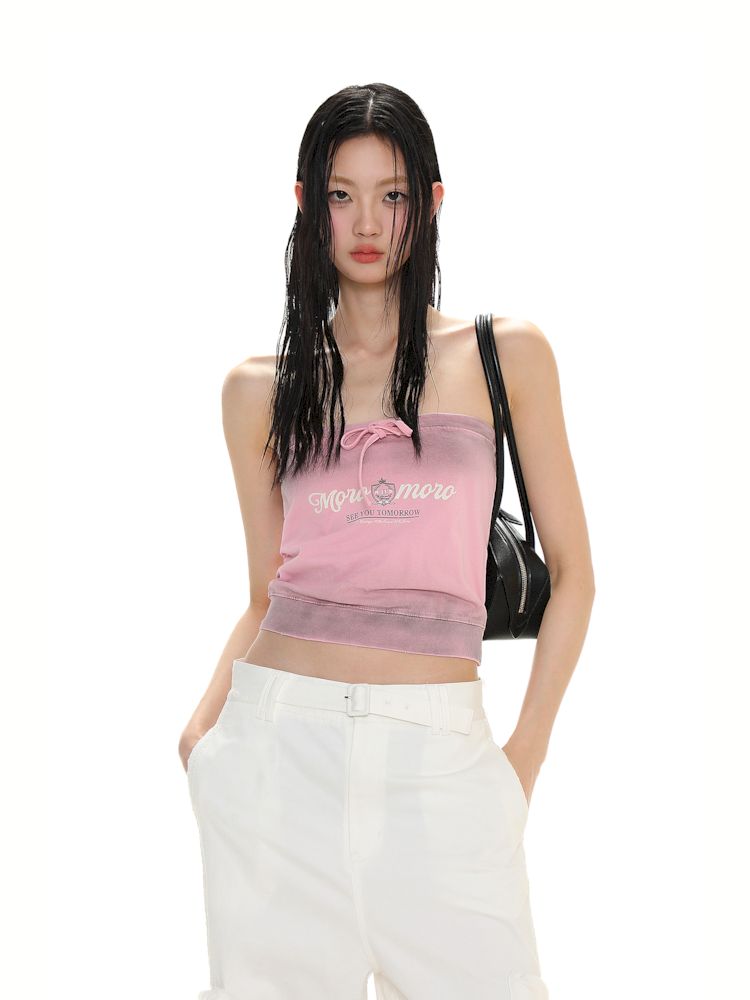 Drawstring Badge Printing Tie Bandage Tank Top【s0000008654】