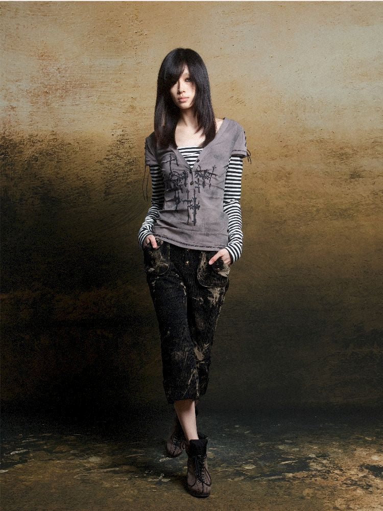 토템 크로스 인쇄 긴 슬리브 티셔츠 [S0000011819]