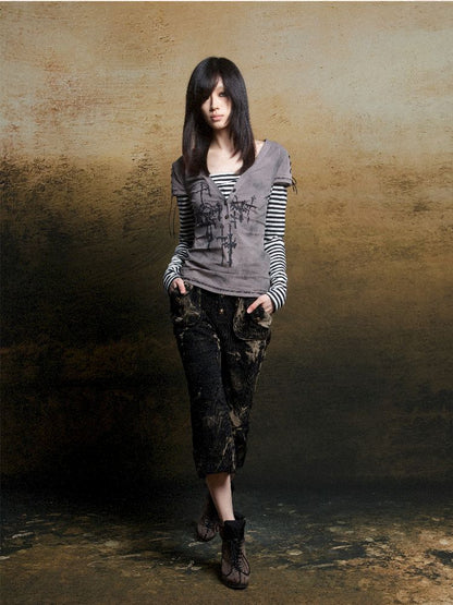 토템 크로스 인쇄 긴 슬리브 티셔츠 [S0000011819]