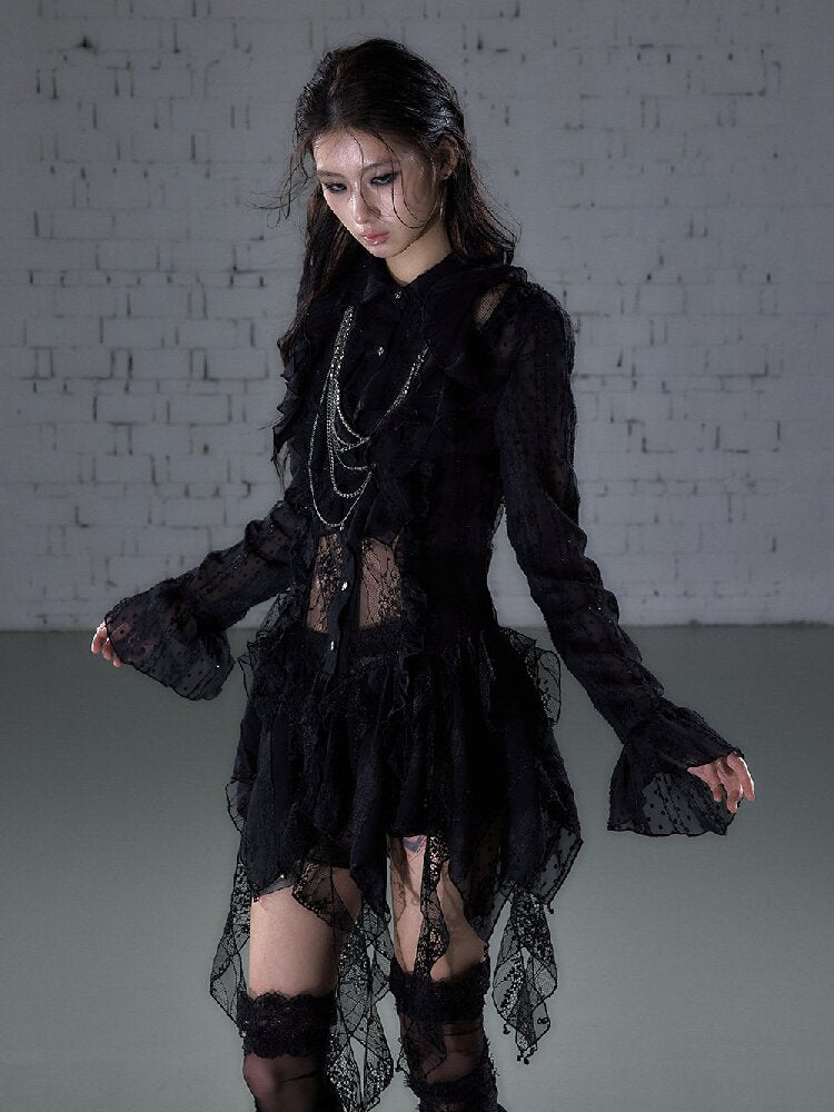 Openwork Lace Irregular Shirt Dress【s0000015941】