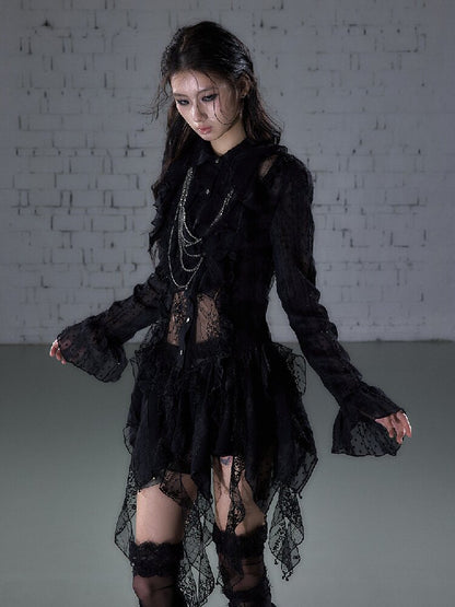 Openwork Lace Irregular Shirt Dress【s0000015941】