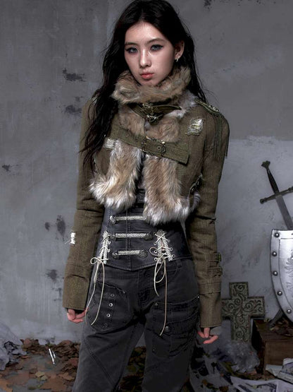 Washed Ripped Gold Filigree Denim Coat【s0000014653】