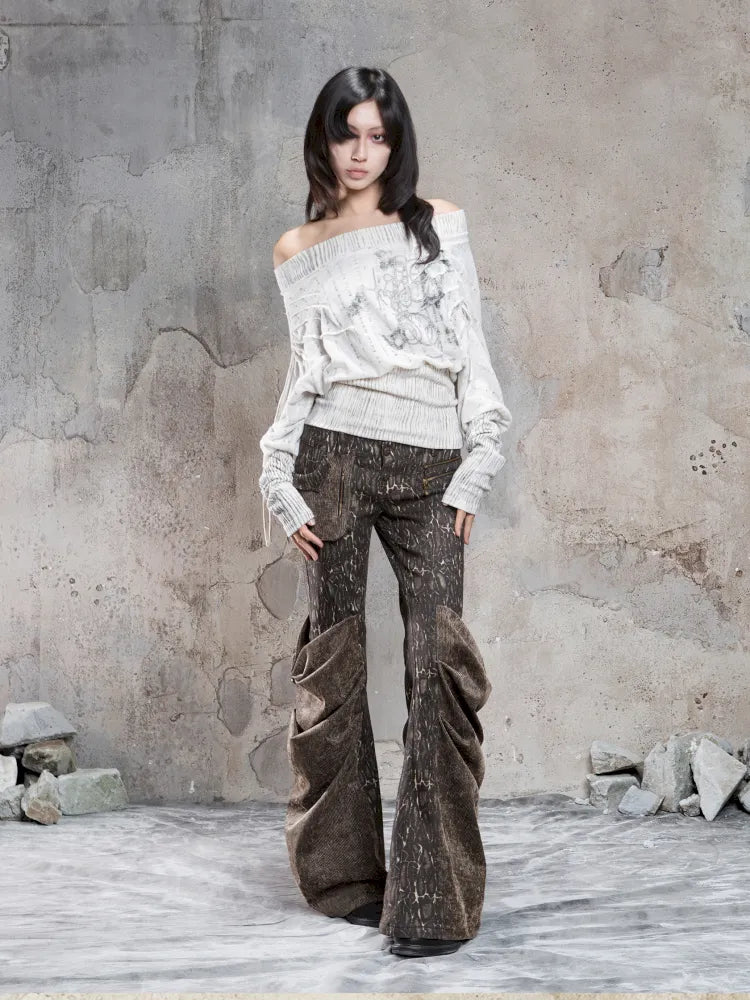 Pleated Accents Stylish Slim-Fit Long Flared Pants【s0000014130】