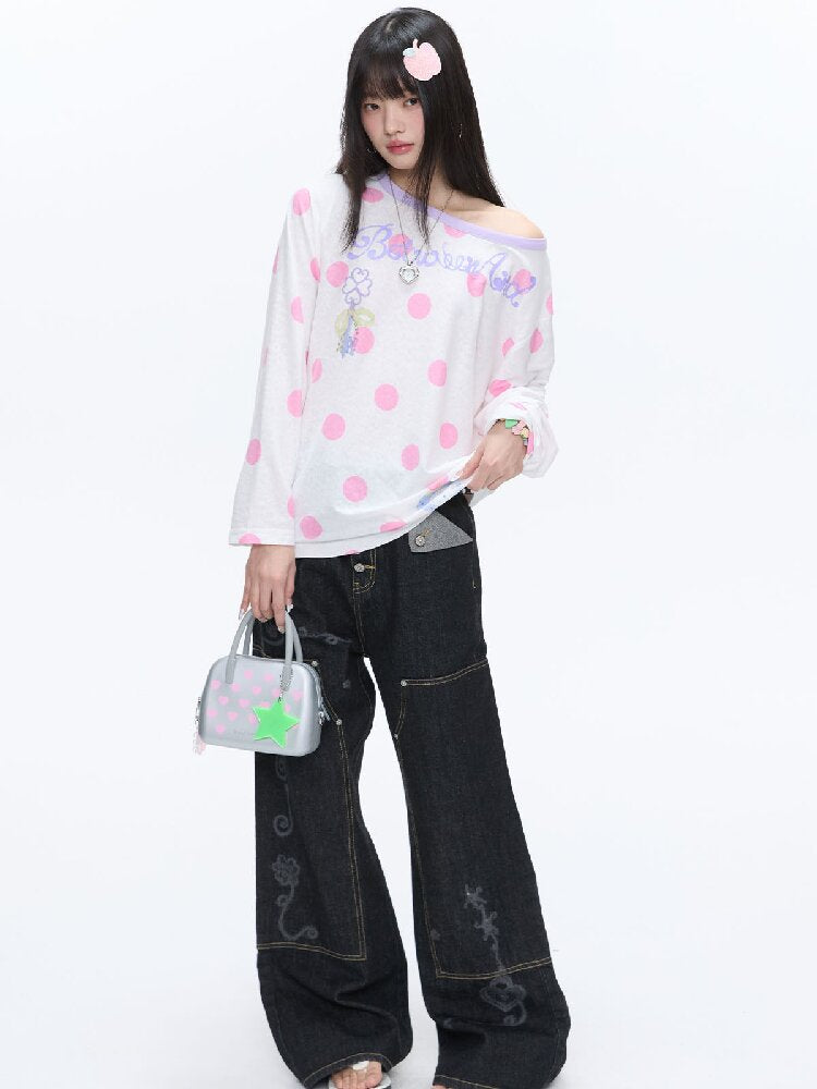 Polka Dot Stripe Long Sleeve Top【s0000016397】