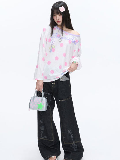 Polka Dot Stripe Long Sleeve Top【s0000016397】