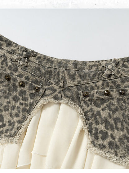 Washed Irregular Leather Denim Skirt【s0000015943】