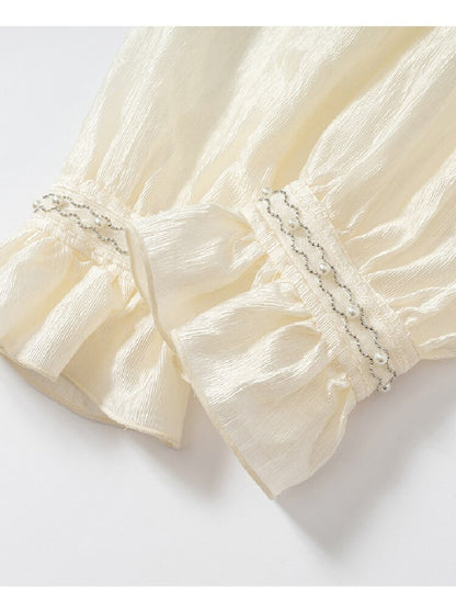 Court Acetate Puff Sleeve Top【s0000017991】
