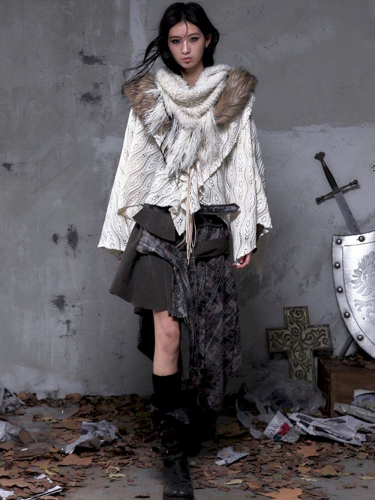 Knit Fur Collar Shawl Cape【s0000014659】