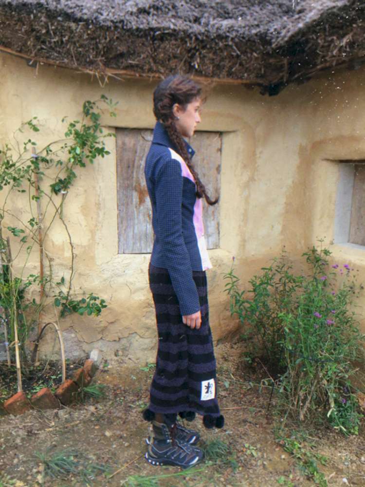 Striped Knit Furball Midi Slacks【s0000014900】