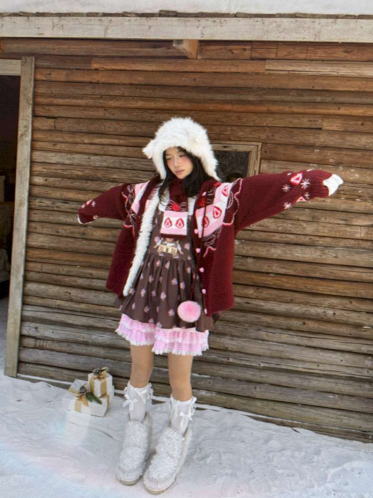 Strawberry Cake Fair Isle Knit Cardigan【s0000014944】