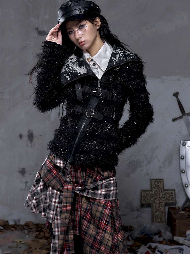 Leather Print Collared Coat【s0000014468】