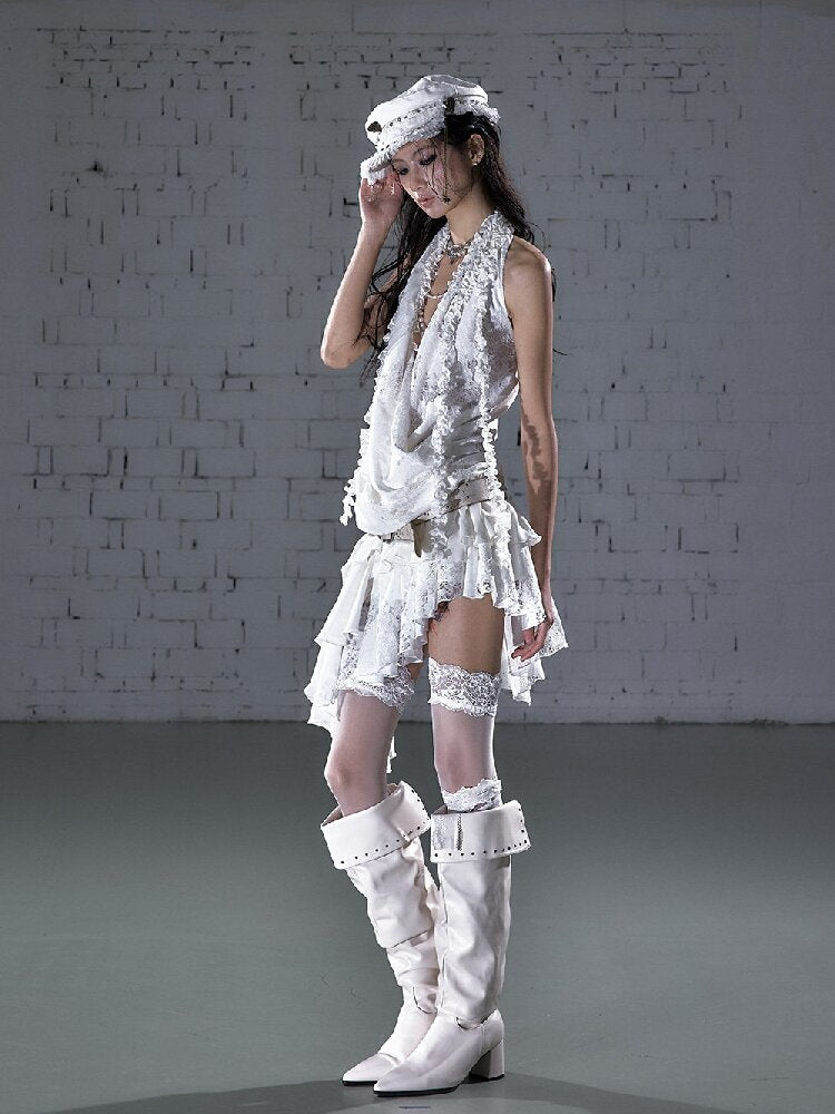 Lace Irregular Hem Halter Dress【s0000016206】