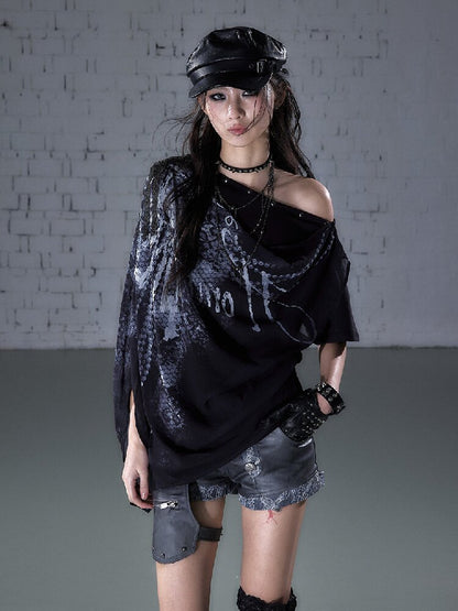 Print Chiffon Swing Collar T-Shirt【s0000016209】