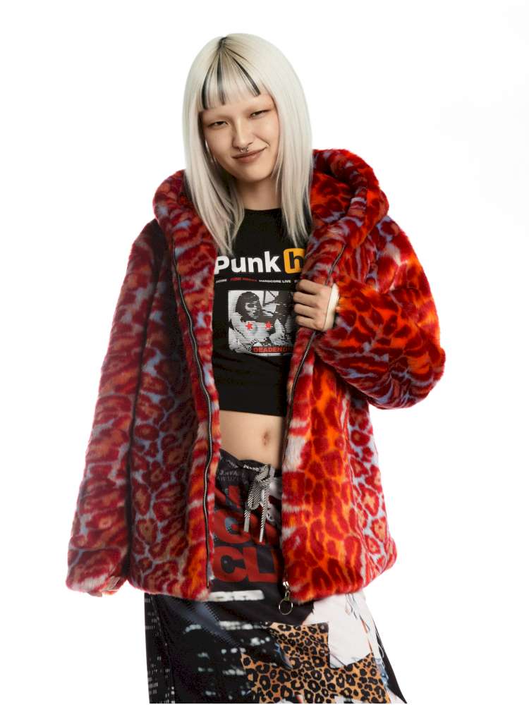 Y2K Leopard Print Cool Fur Hooded Jacket【s0000014911】