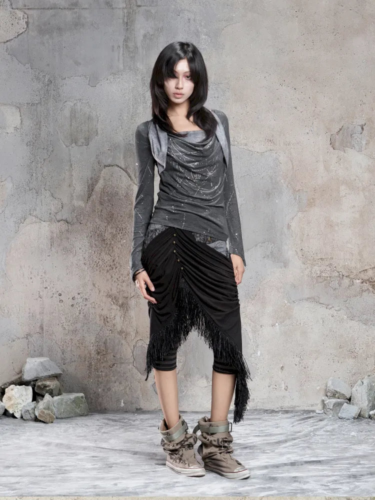 Asymmetrical faux two-piece long-sleeve knit top【s0000014134】