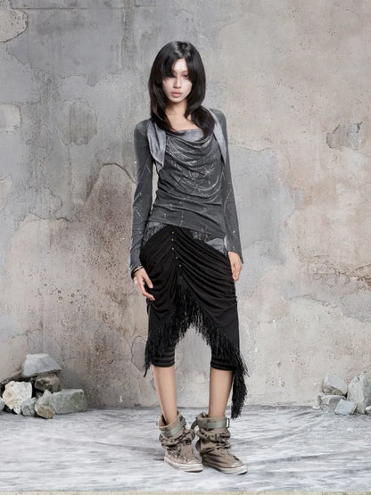 Asymmetrical faux two-piece long-sleeve knit top【s0000014134】