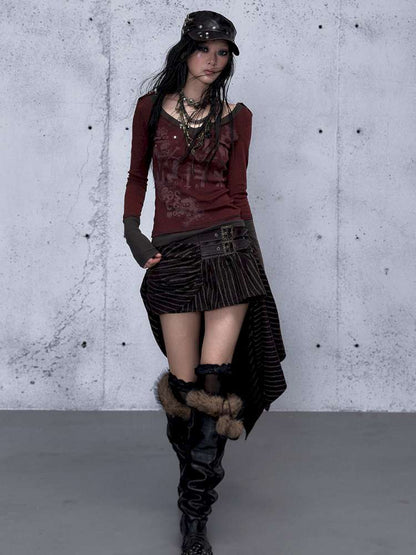 Retro Punk V-Neck Stretch T-Shirt【s0000014928】