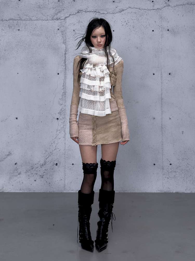 Court Lace Layering Furry Scarf【s0000014932】