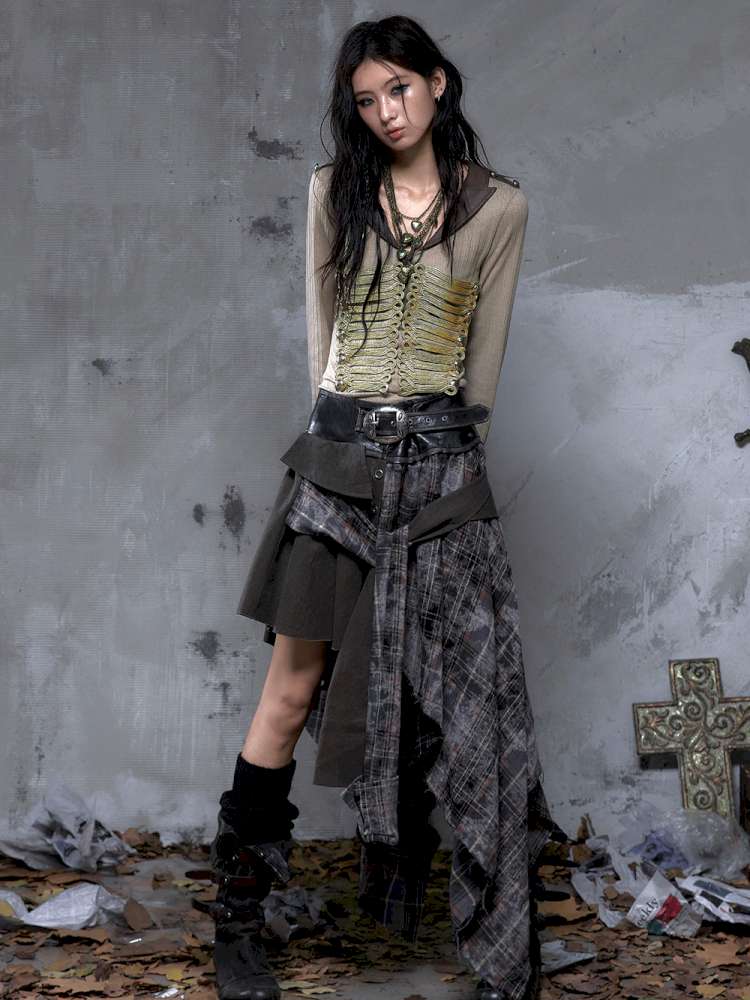 Patchwork Plaid Shirt Dress Skirt【s0000014473】