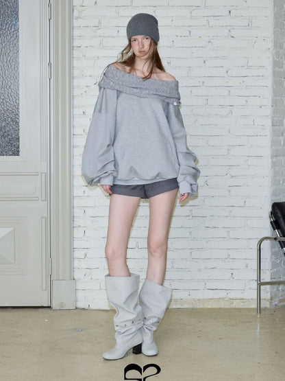 Ramped shoulder one-line collar loose pullover【s0000013735】