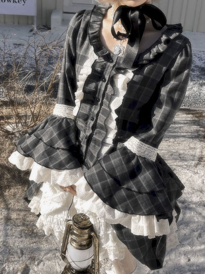 레이스 ji 슬리브 도베 테일 불규칙한 셔츠 [S0000011340]