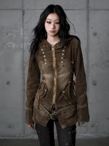 Corduroy Detachable Slim-Fit Hooded Jacket【s0000013952】