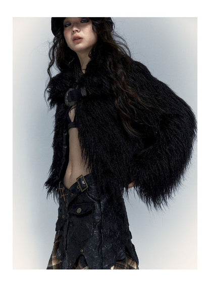 Light Rock Black Fur Coat 【s0000004678】