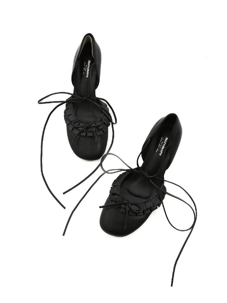 Ruffled Bow Lace Up High Heels【s0000016133】