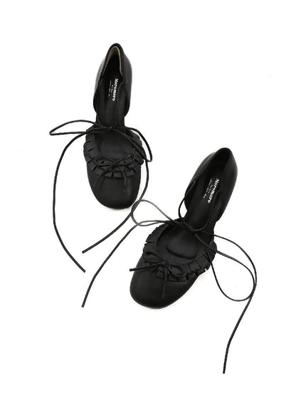 Ruffled Bow Lace Up High Heels【s0000016133】