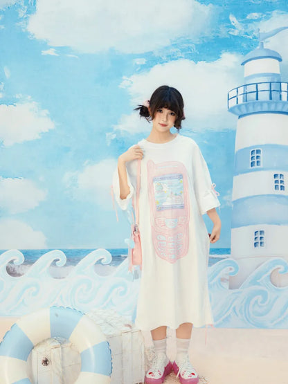 Original Pattern Drawstring Convertible T-Shirt Dress【s0000013932】