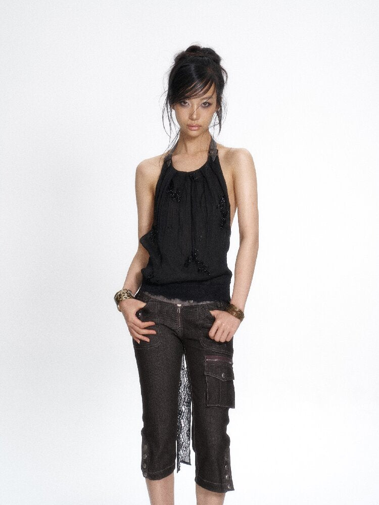 Chiffon Lace Embroidered Halter Top【s0000017659】