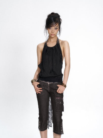 Chiffon Lace Embroidered Halter Top【s0000017659】