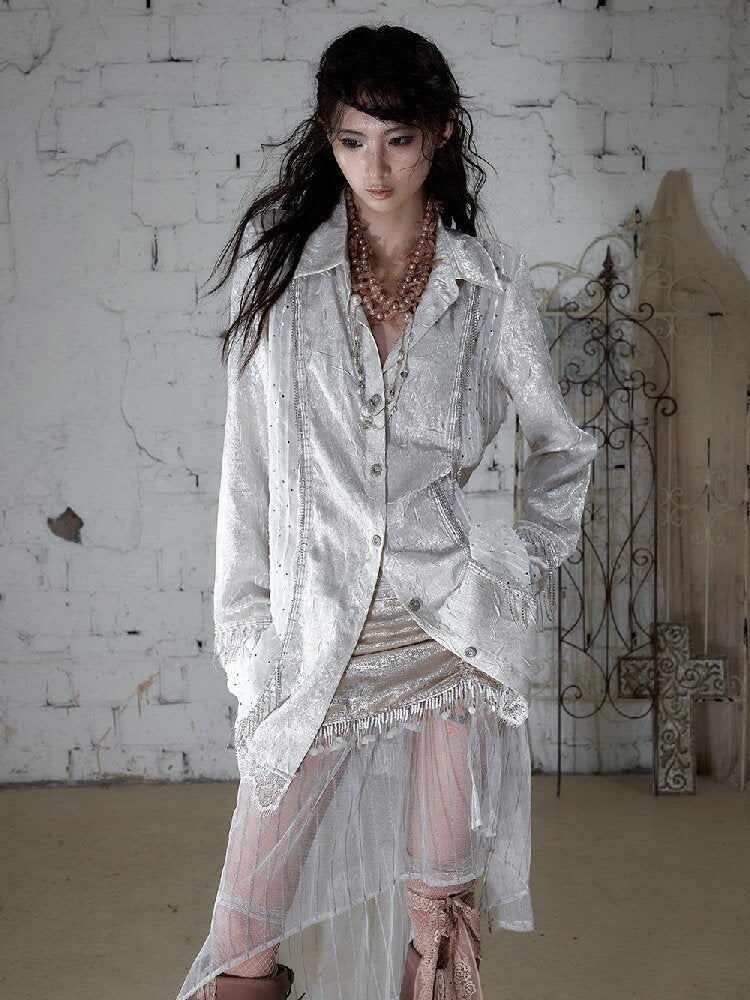 Baroque Chain Satin Long Shirt【s0000017240】