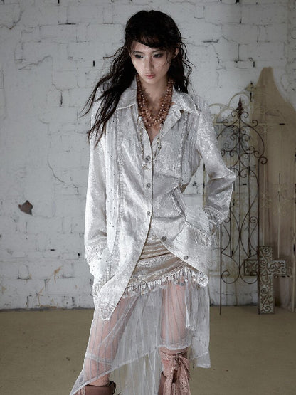 Baroque Chain Satin Long Shirt【s0000017240】