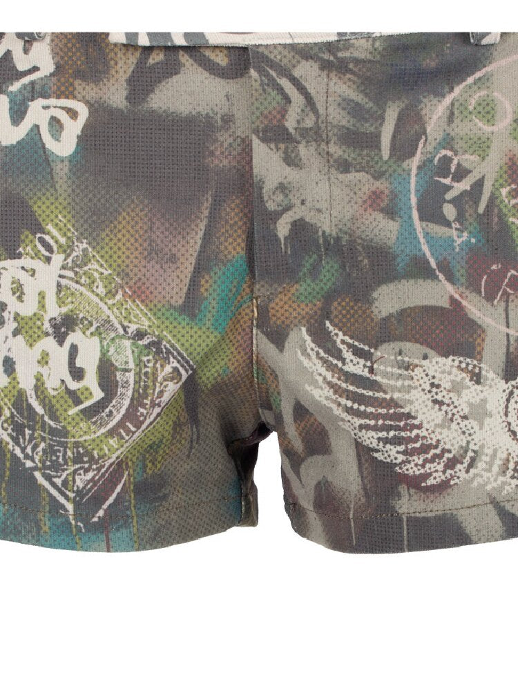 Messy Graffiti Love Print Shorts【s0000018057】