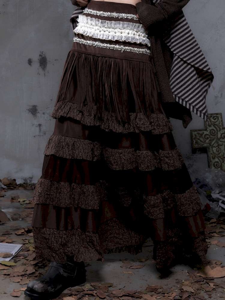 Lace Suede Fringe A-line Skirt【s0000014649】