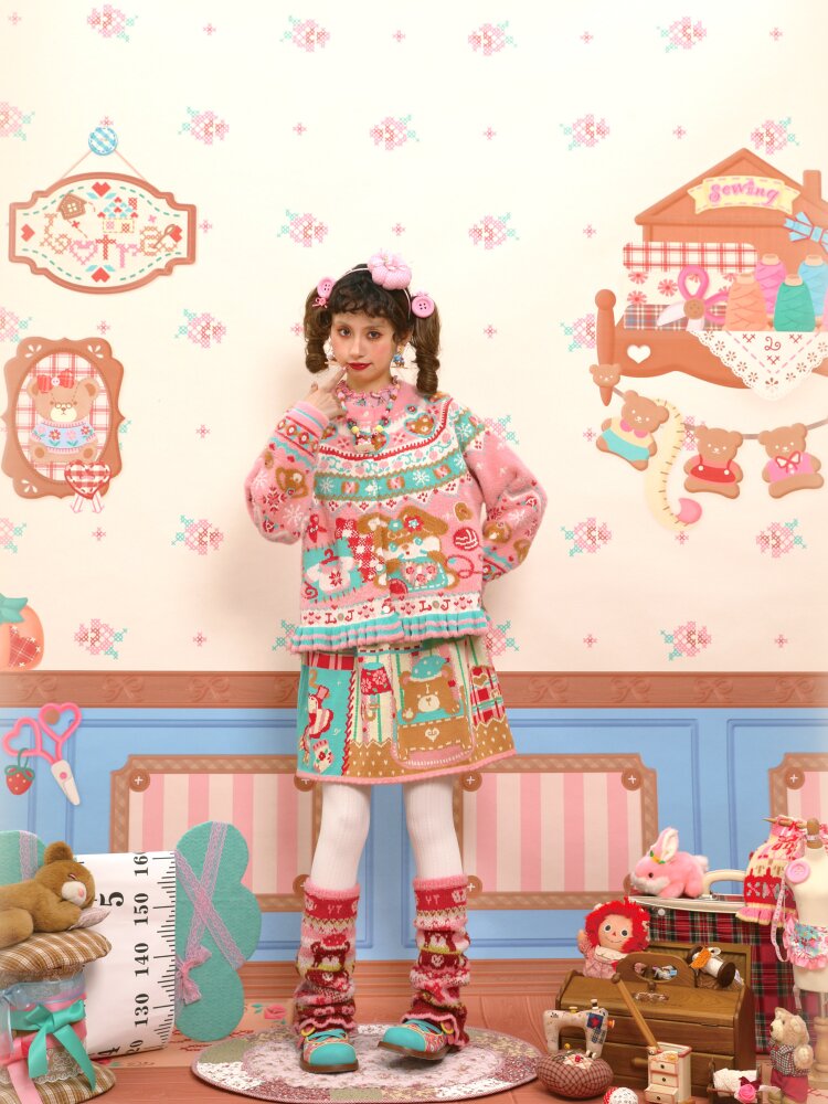 Red Pink Mink Wool Rabbit Cardigan【s0000015572】