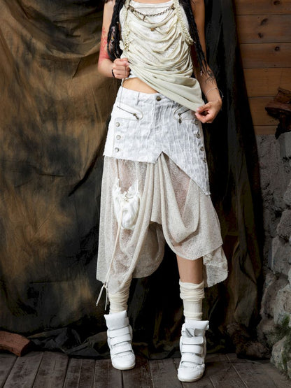 Patchwork Versatile Mesh Asymmetric Skirt【s0000013898】