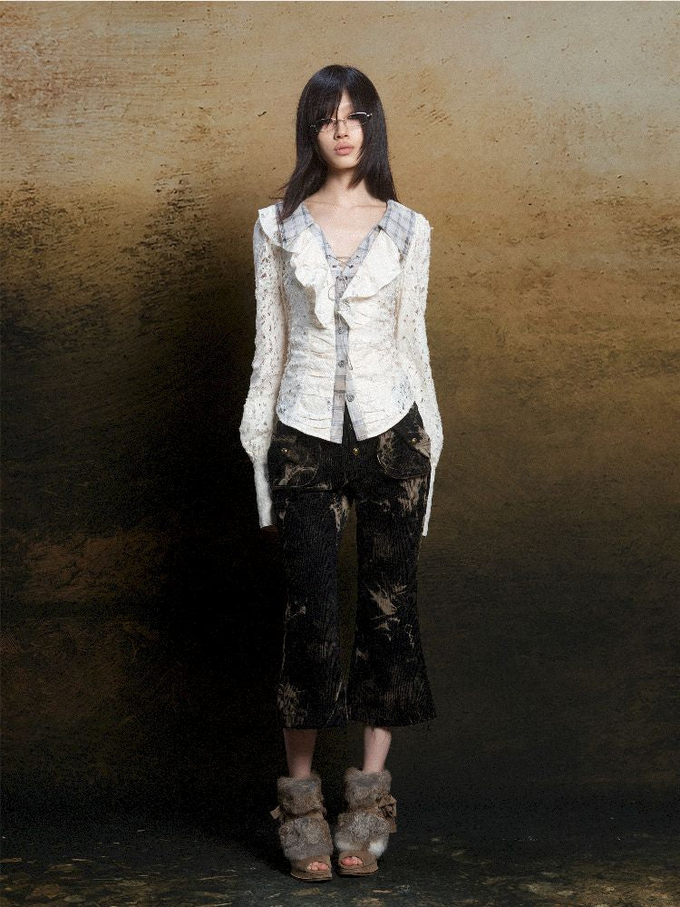 Ruffle Double Layer Collar Slim Shirt【s0000011814】