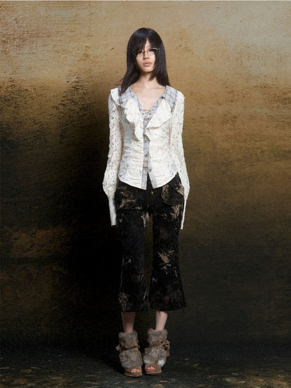 Ruffle Double Layer Collar Slim Shirt【s0000011814】