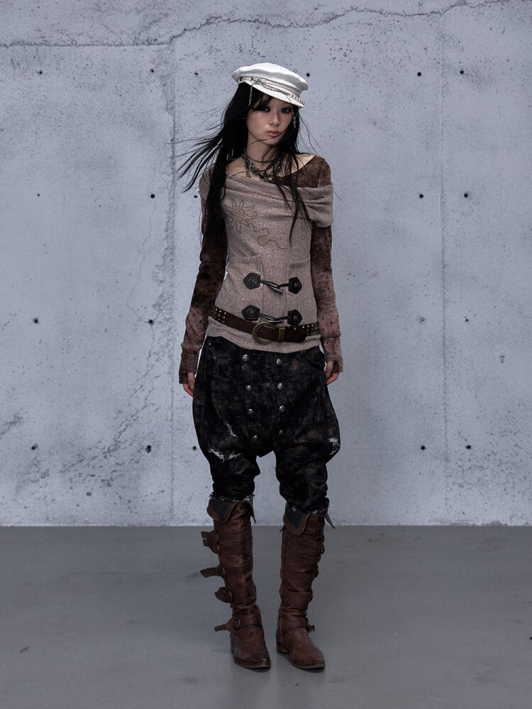 Washed Ripped Denim Harem Pants【s0000015549】