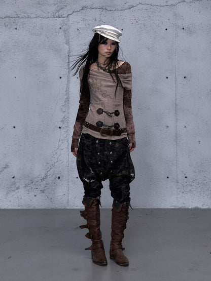 Washed Ripped Denim Harem Pants【s0000015549】