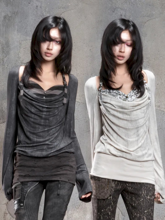 Off-Shoulder Ruffled Mid-Length Slimming Punk Top【s0000014124】