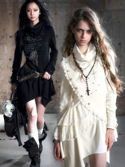 Asymmetric Collar Long-Sleeve Dress【s0000013960】