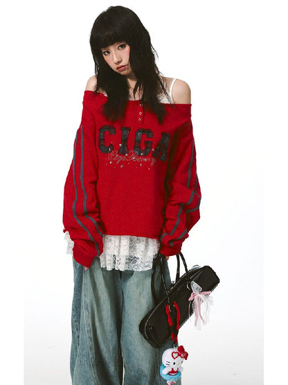 하나의 어깨 슬래시 다중 스웨트 셔츠 [S0000011427]