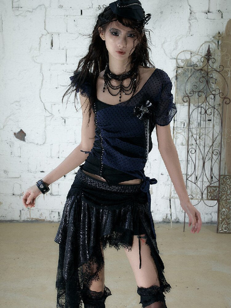 Y2k Retro Asymmetrical Strap T-Shirt【s0000017237】