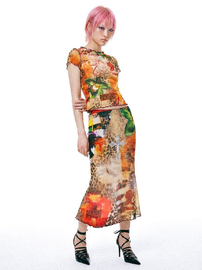 Leopard Print Mesh Mermaid Dress Set【s0000017450】
