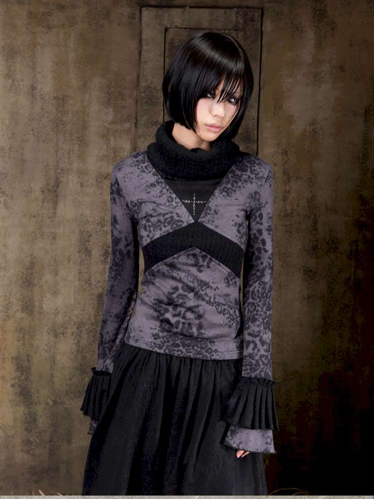 Contrast Slim Knit Long Sleeve Tee【s0000015083】