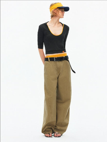 U-Neck Contrast Hooded Knit Top【s0000015918】