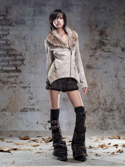 Fur Collar Stylish Slim-Fit Leather Jacket【s0000014481】